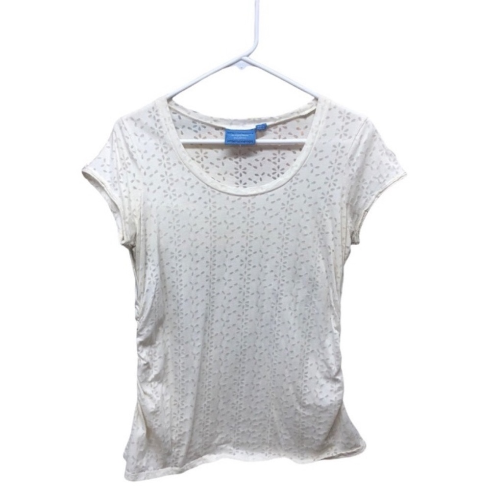 SIMPLY VERA VERA WANG Ruched Floral Textured SHORT SLEEVE Tee Size MEDIUM